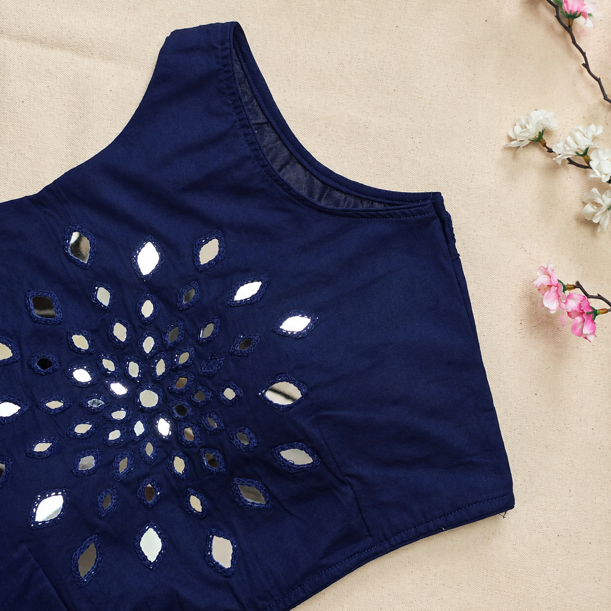 Ras Navy Blue Mirror Work 1 Blouse