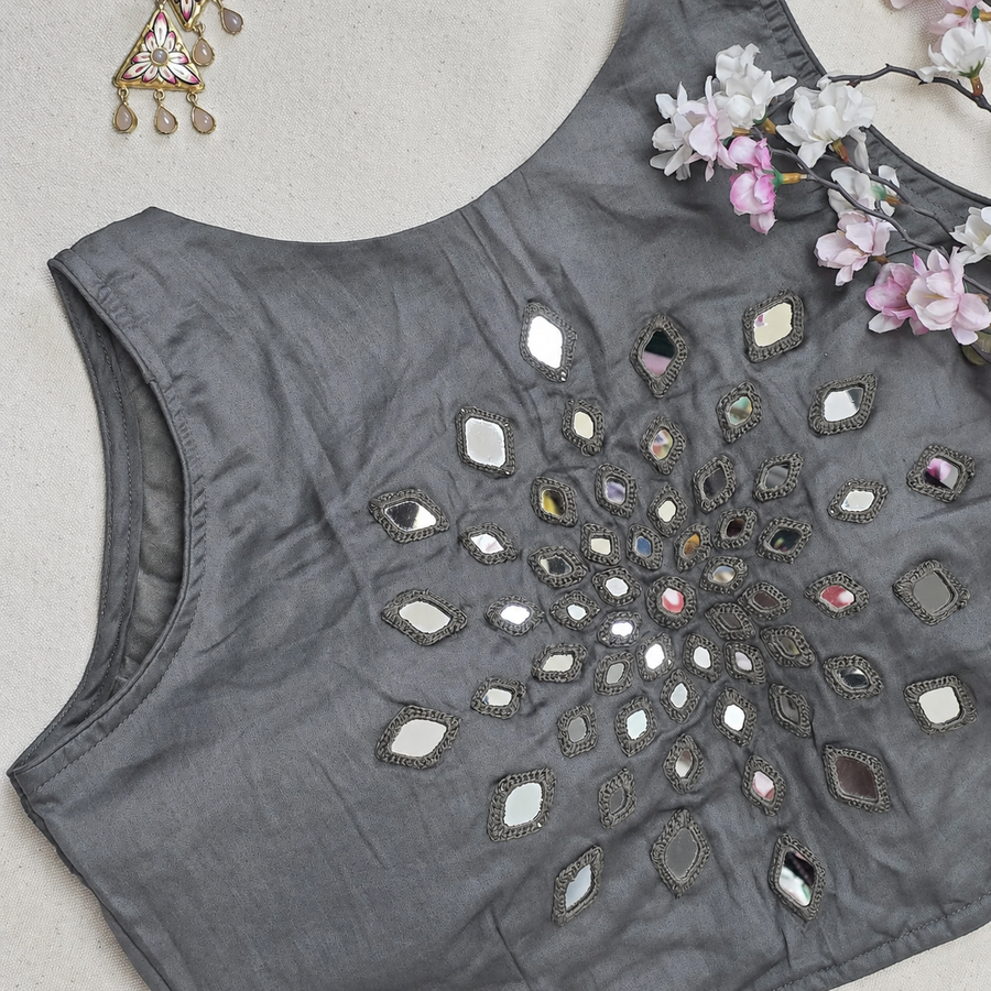 Aaina Grey Mirror Work Blouse