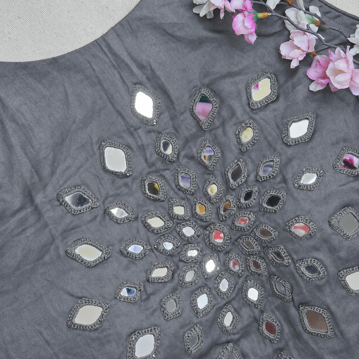 Aaina Grey Mirror Work Blouse