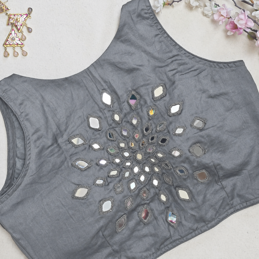 Aaina Grey Mirror Work Blouse