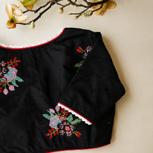Black Cotton Cross Stitch Embroidered Blouse
