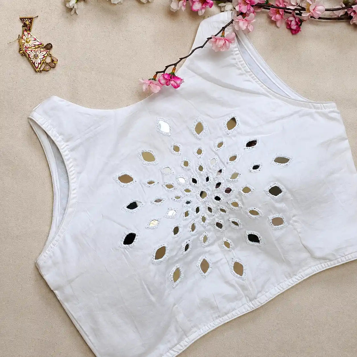Ras White Mirror Work 1 Blouse