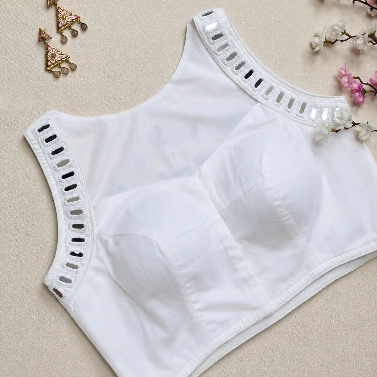Ras White Mirror Work 1 Blouse