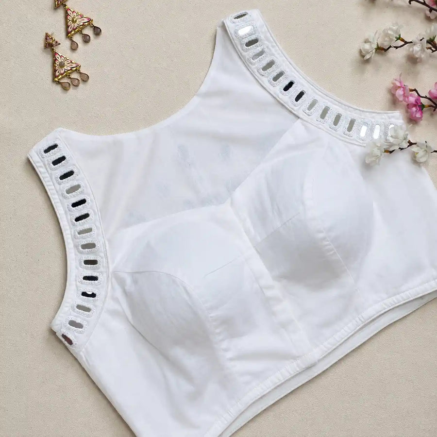 Ras White Mirror Work 1 Blouse