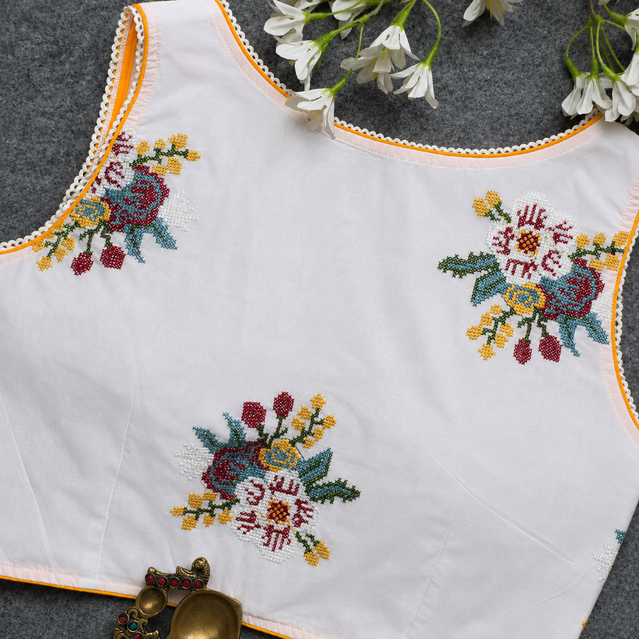 May White Cross stich Work 2 Blouse