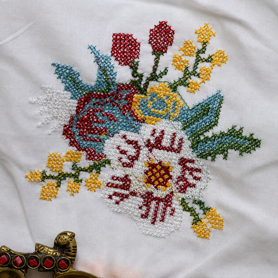 May White Cross stich Work 2 Blouse