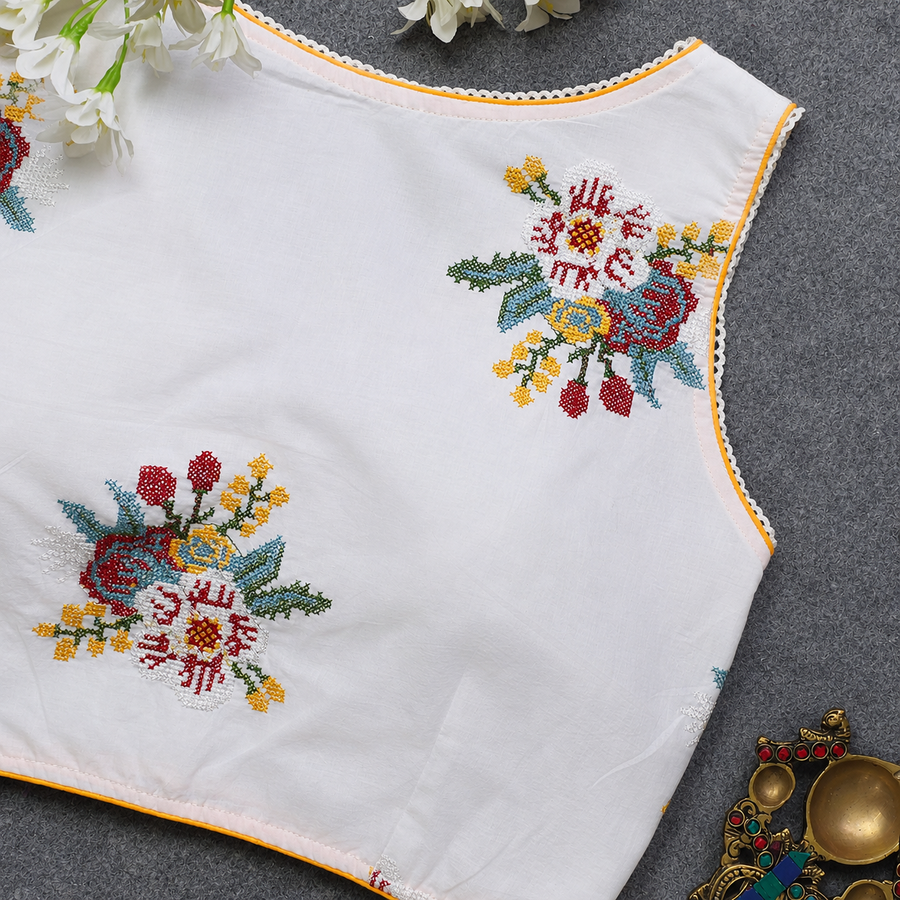 May White Cross stich Work 2 Blouse
