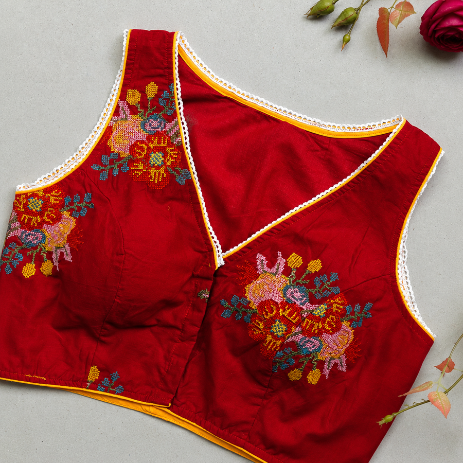 May Red Cross stich Work 2 Blouse
