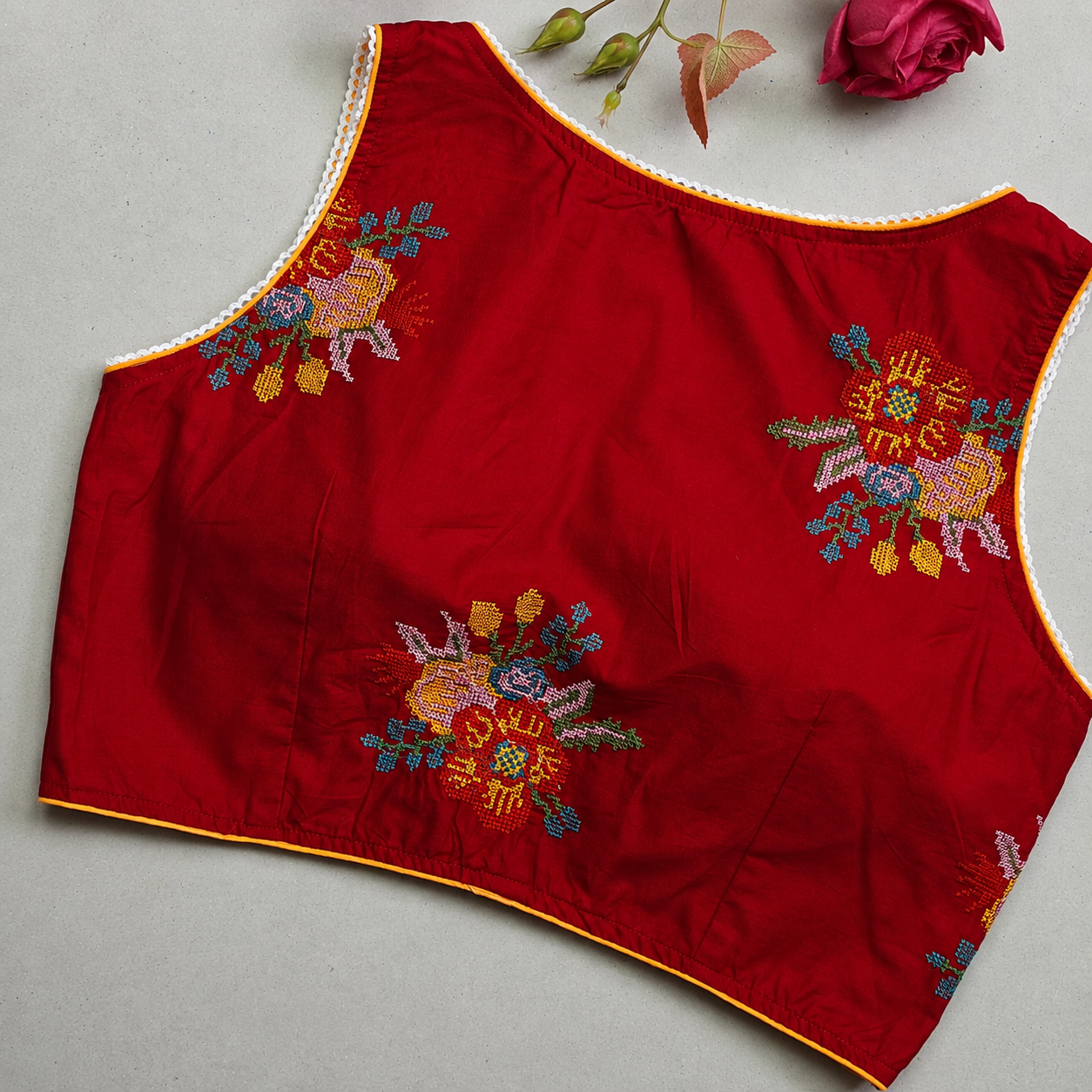 May Red Cross stich Work 2 Blouse