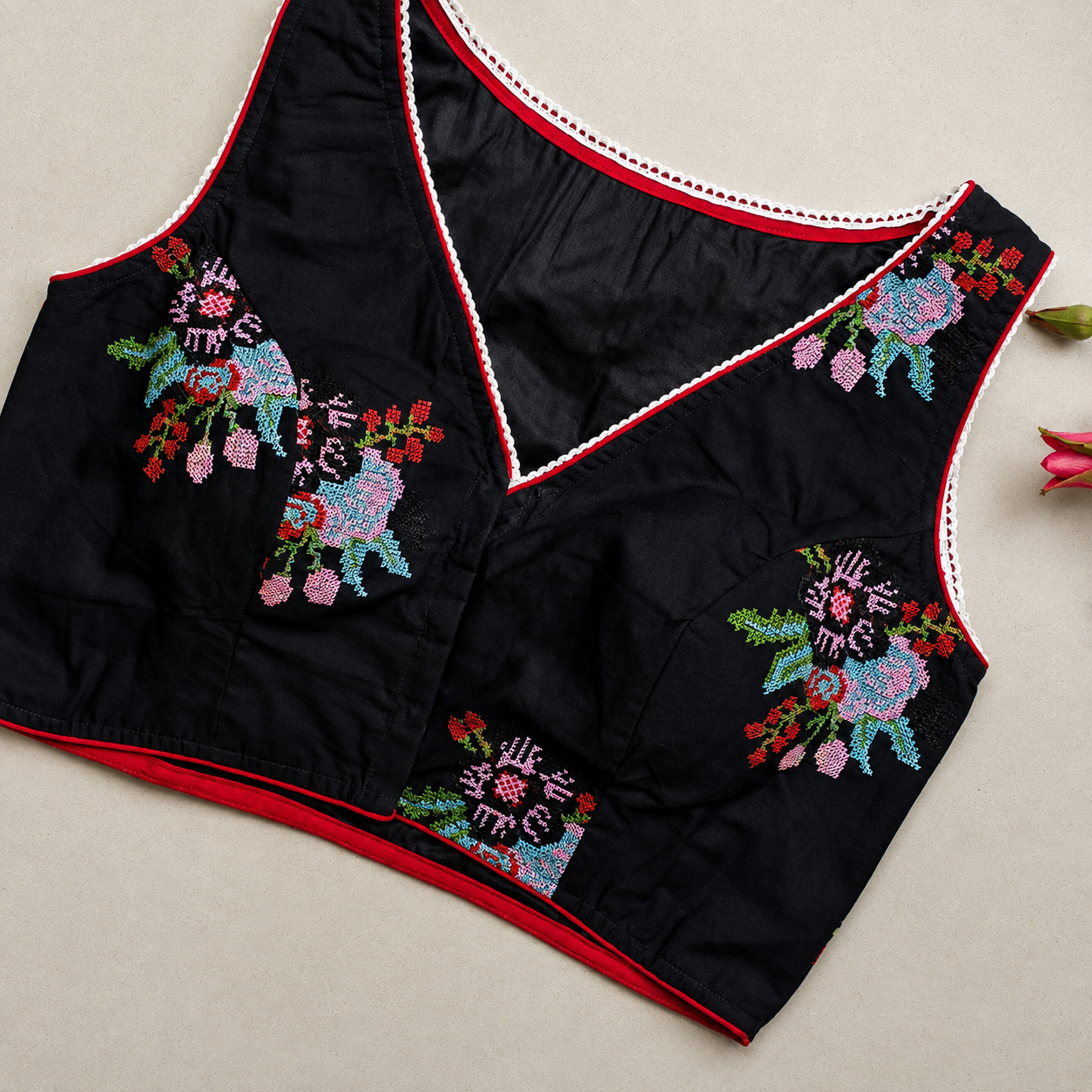 May Black Cross stich Work 2 Blouse