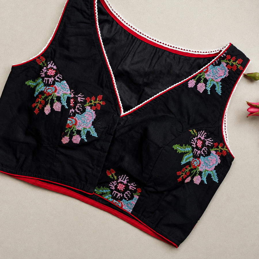 May Black Cross stich Work 2 Blouse