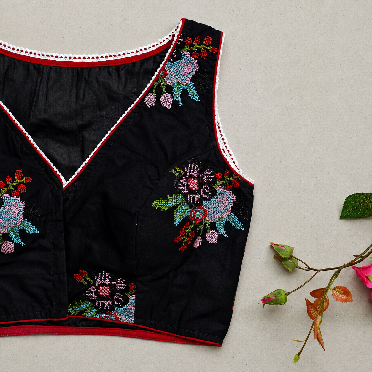 May Black Cross stich Work 2 Blouse