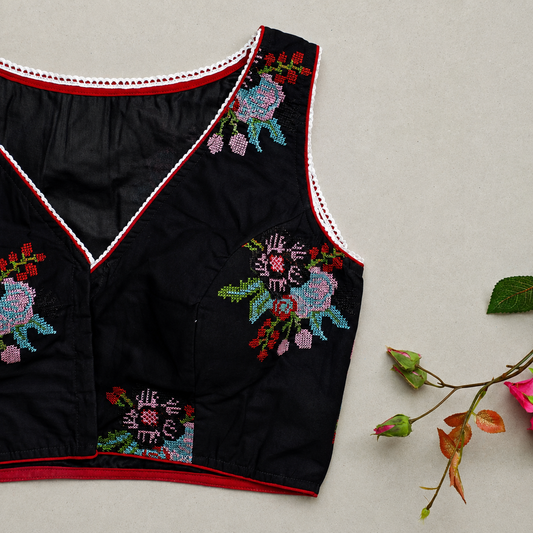 May Black Cross stich Work 2 Blouse