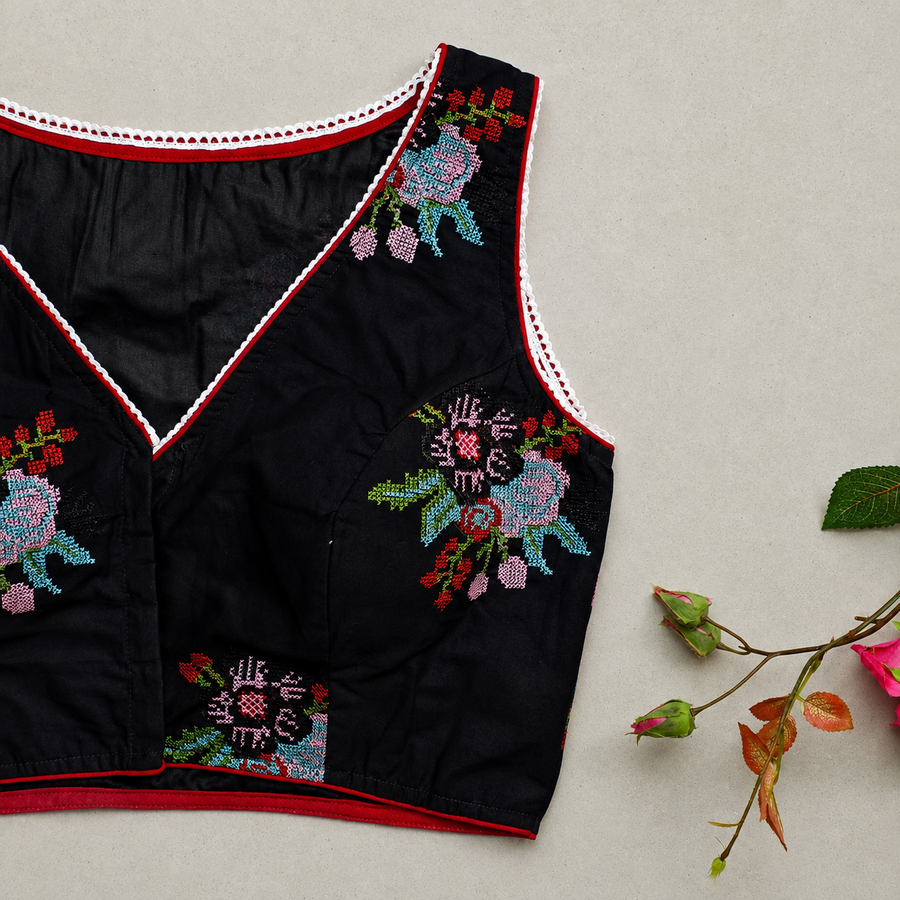 May Black Cross stich Work 2 Blouse