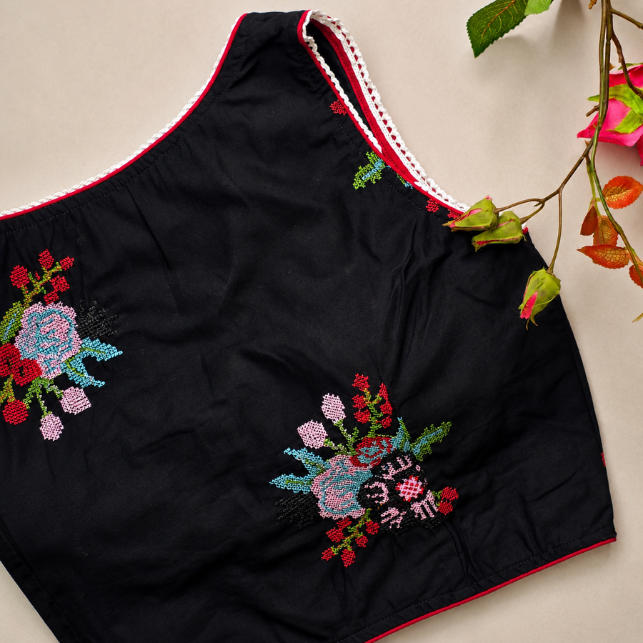May Black Cross stich Work 2 Blouse