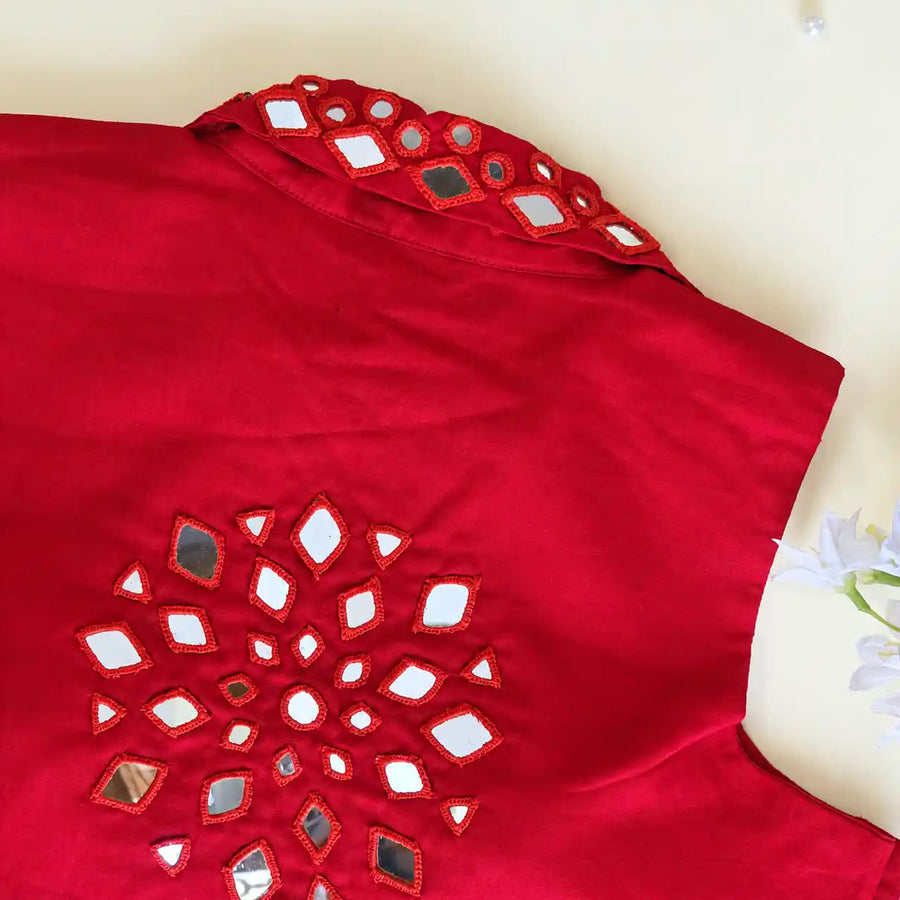 Red Mirror Work Collar Blouse