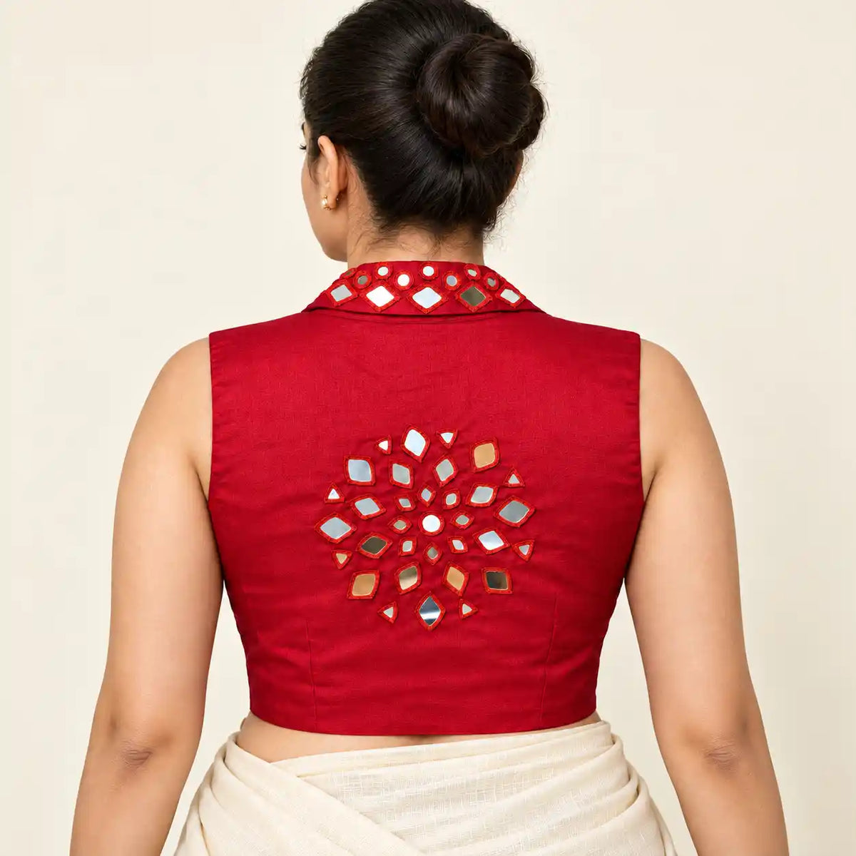 Red Mirror Work Collar Blouse