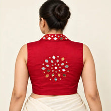 Red Mirror Work Collar Blouse