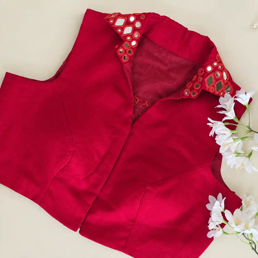 Red Mirror Work Collar Blouse