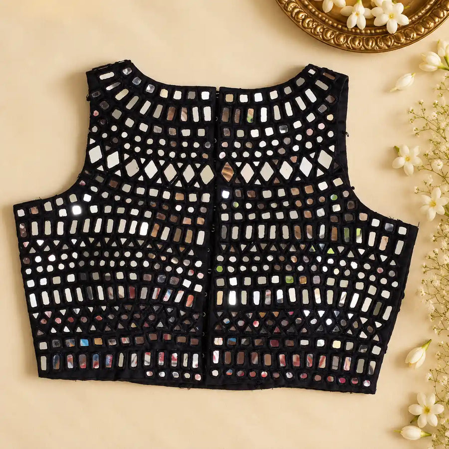 Black Mirror Work High Collar Blouse