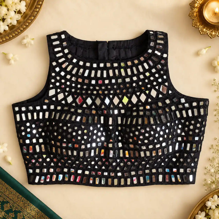 Black Mirror Work High Collar Blouse