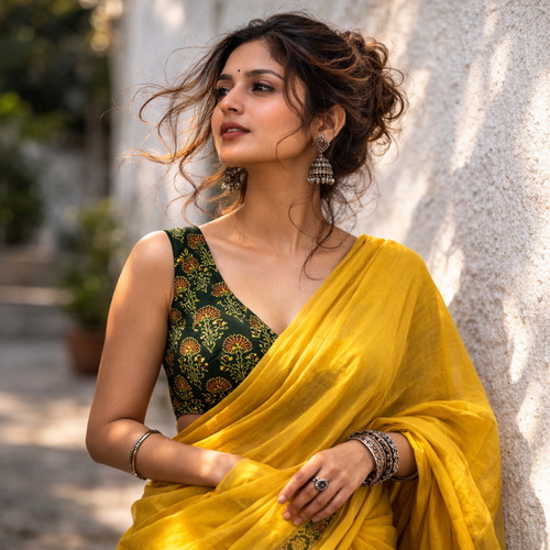Ajrakh Green Sleeveless Blouse