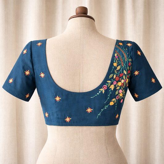 Irz Blue Embroidery Cotton Blouse