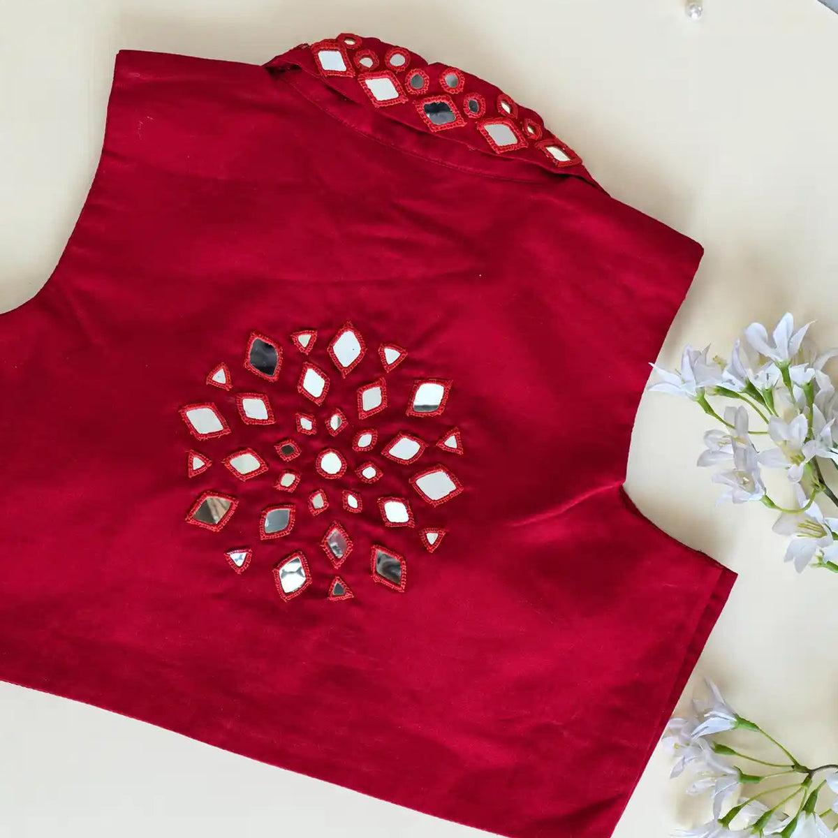 Red Mirror Work Collar Blouse