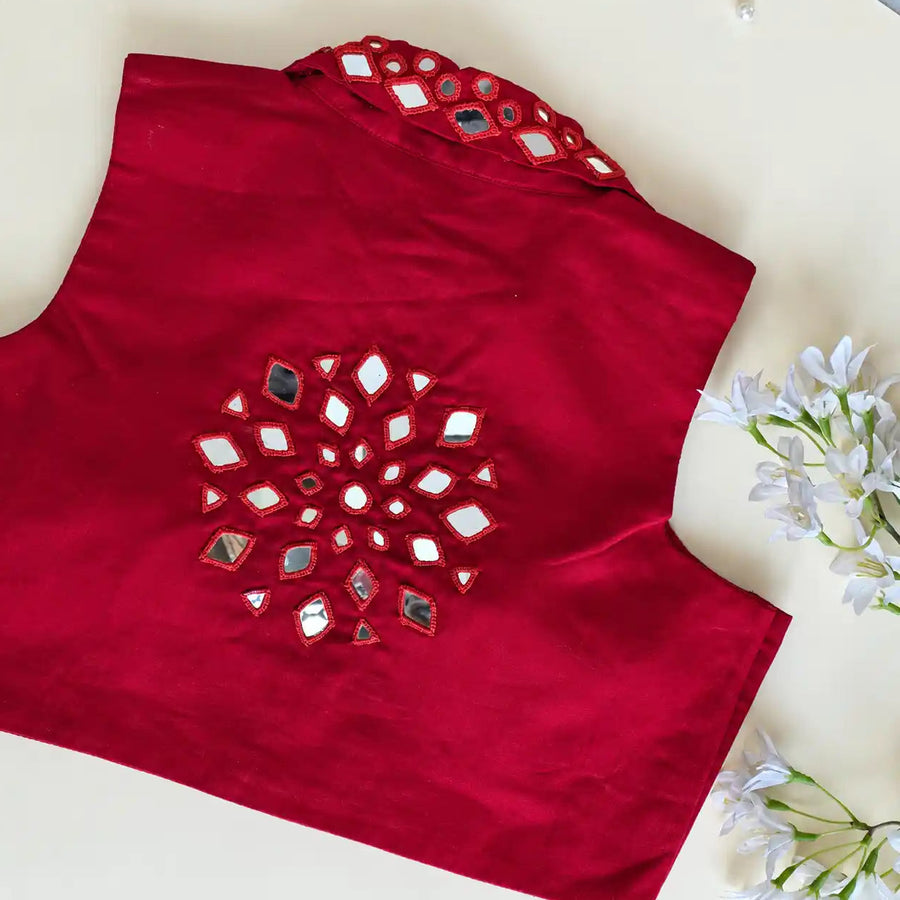 Red Mirror Work Collar Blouse