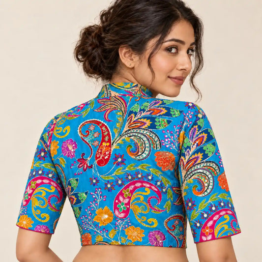 Kairi Blue High Neck Blouse