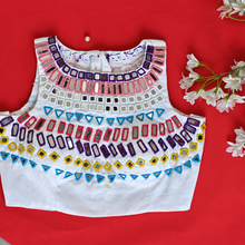 White Multi Mirror Work High Neck Blouse