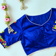 Neel Royal Blue Floral Embroidered Blouse