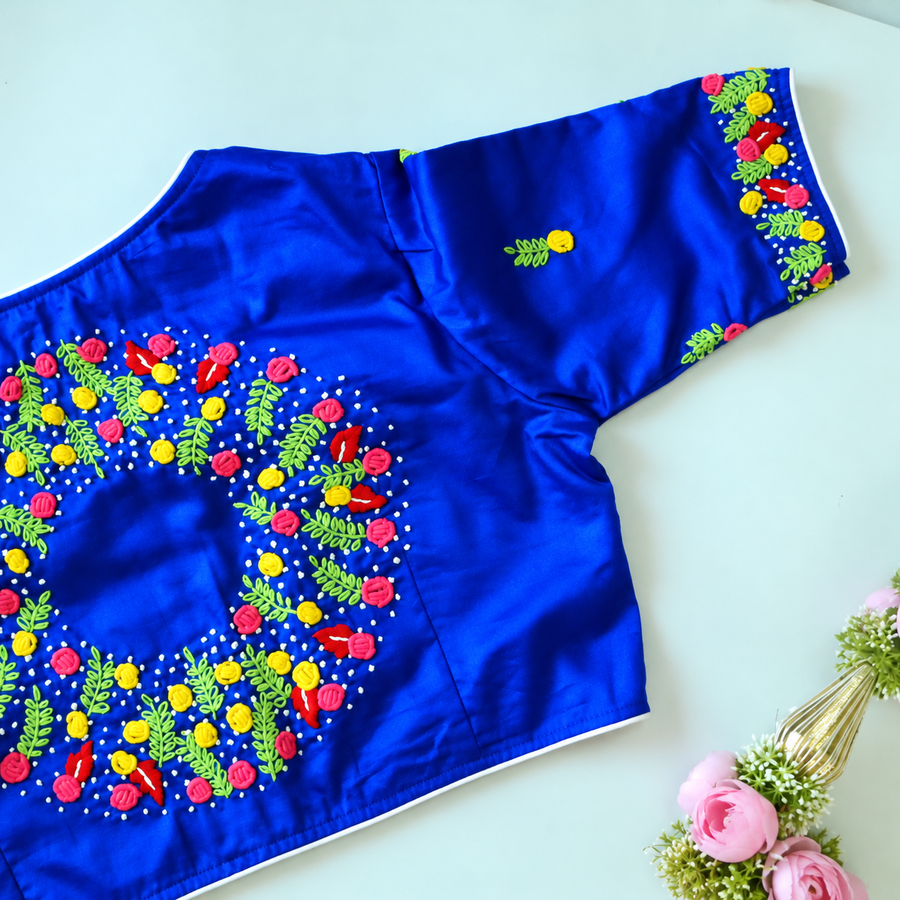 Neel Royal Blue Floral Embroidered Blouse