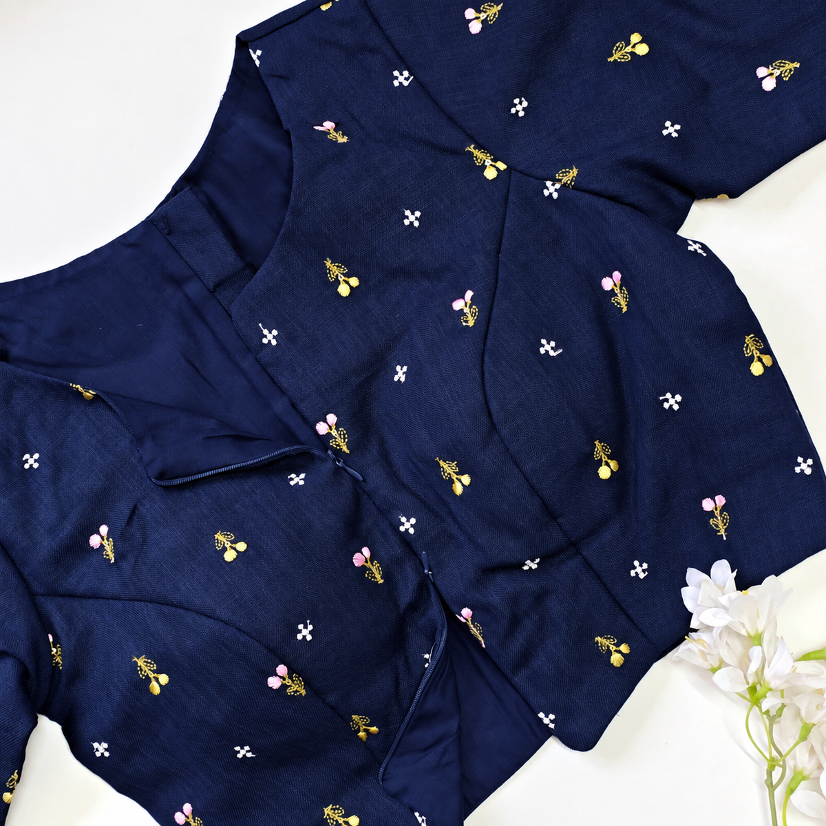 Navy Blue Double Zip Blouse