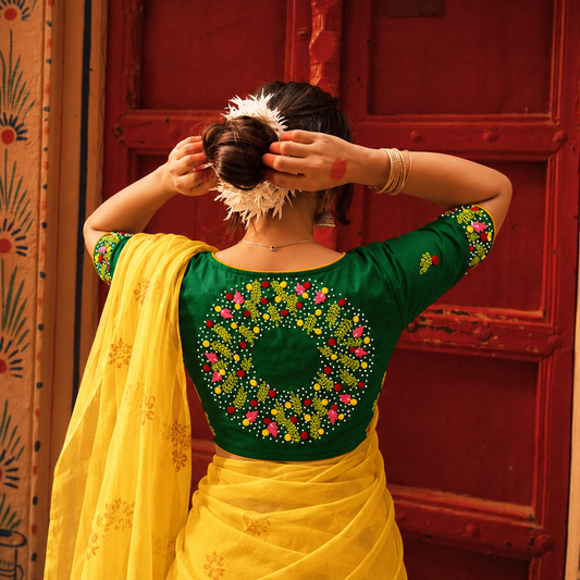 Green Floral Hand-Embroidered Blouse
