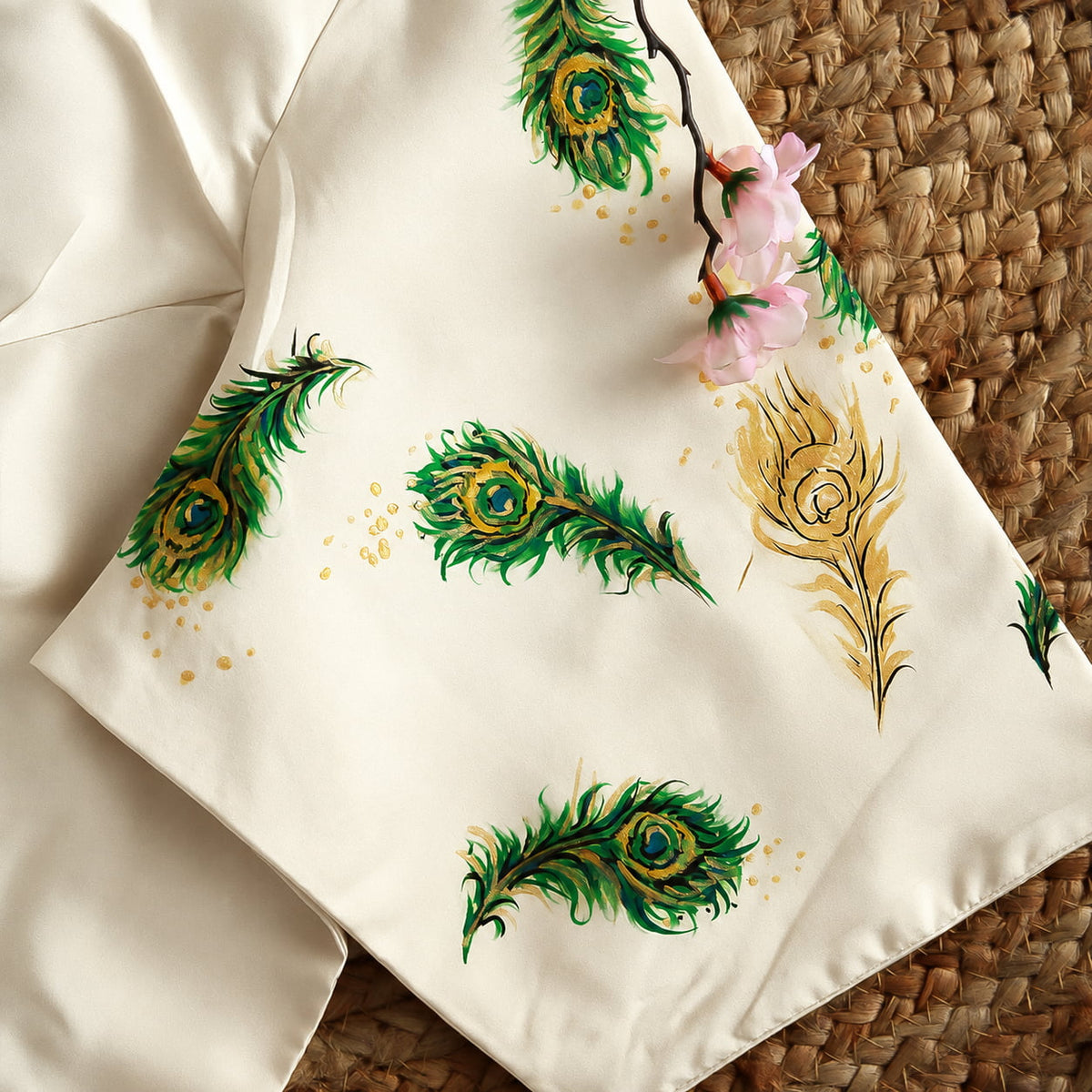 Radha Krishna Hand Painted Off White Silk Blouse