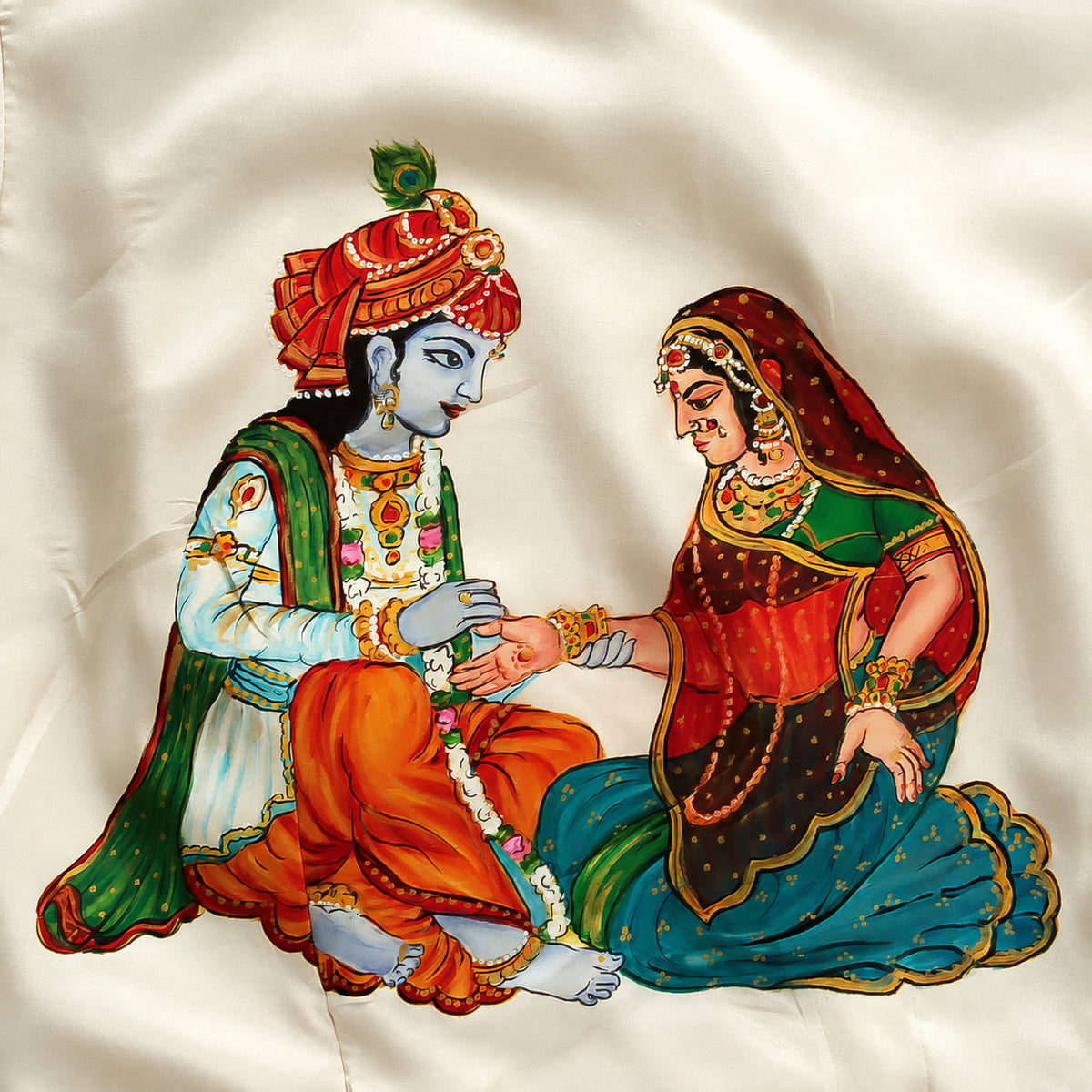 Radha Krishna Hand Painted Off White Silk Blouse