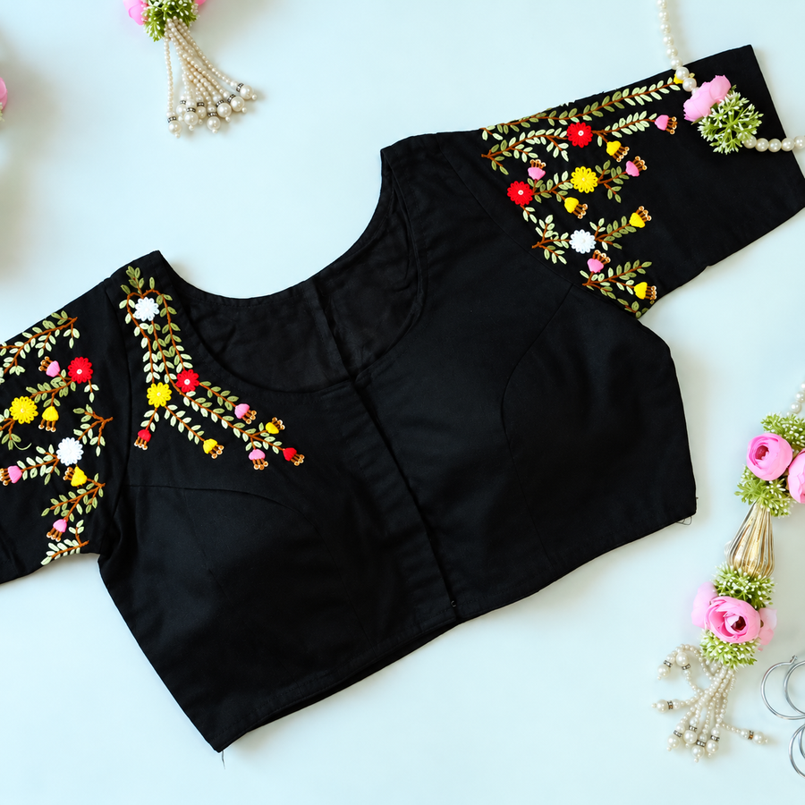 Midnight Flower garden Embroidery Blouse