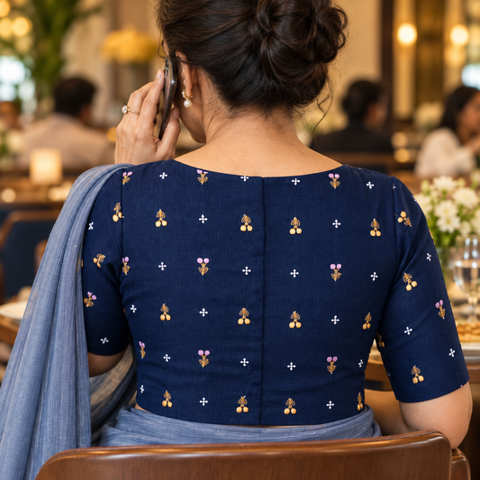 Navy Blue Double Zip Blouse