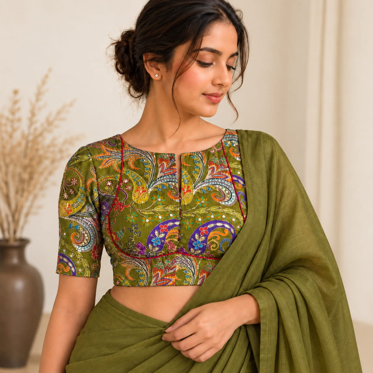 Kairi Mehndi Green Floral Blouse