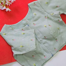 Sea Green Linen Embroidered Floral Blouse