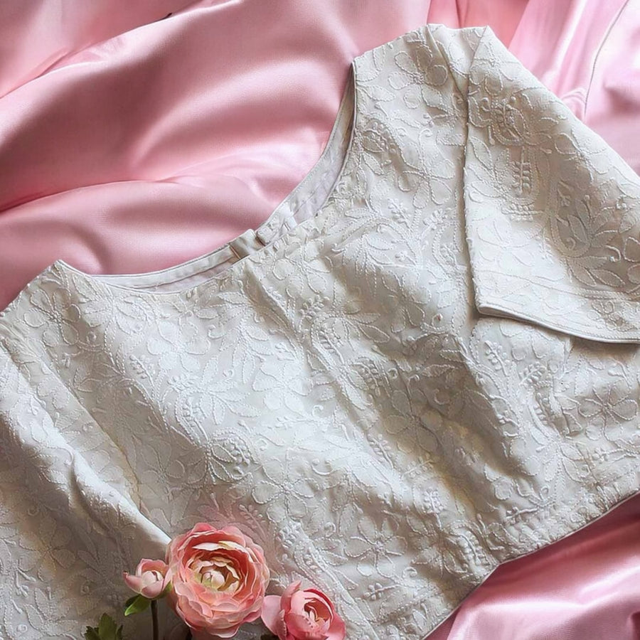 White Chikankari  Blouse