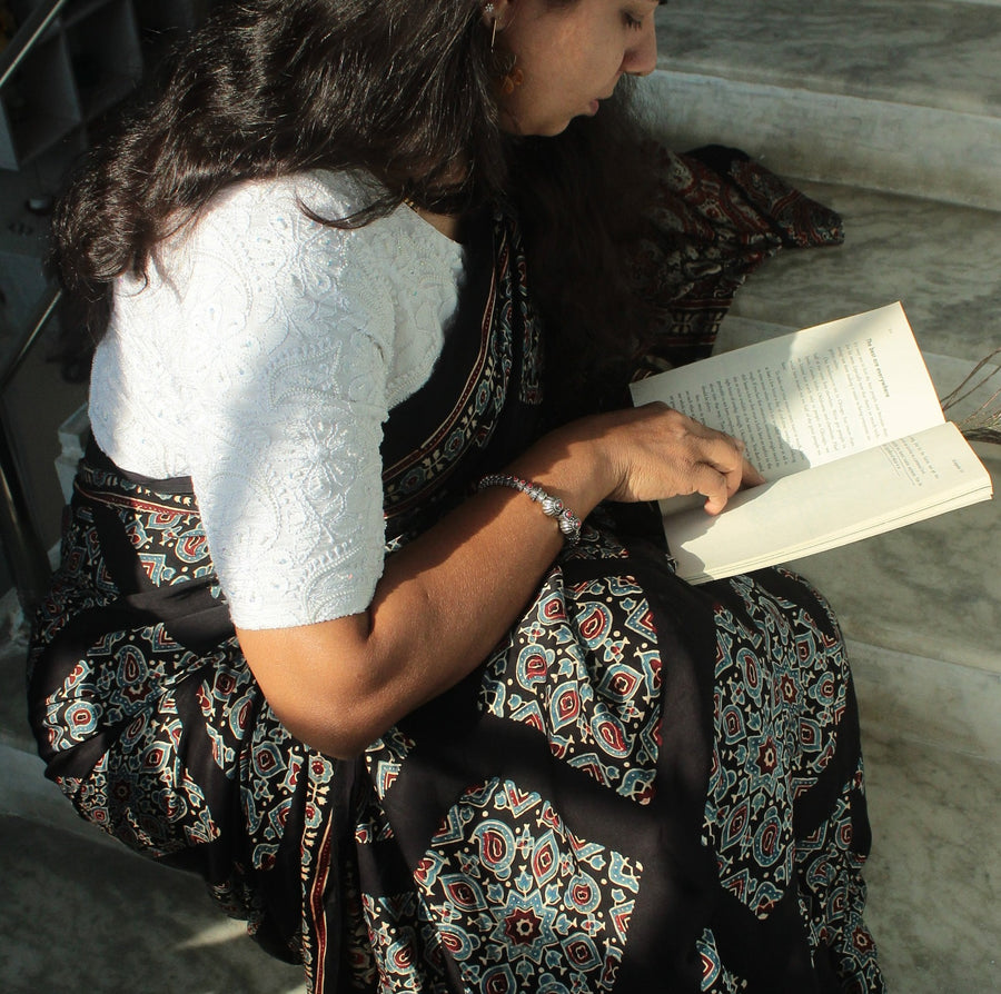 White Chikankari  Beads work Blouse