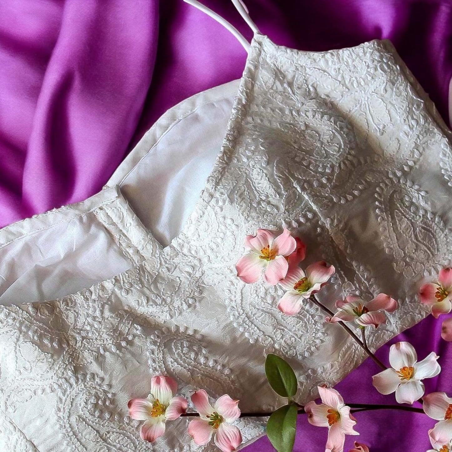 White Chikankari Spaghetti Blouse