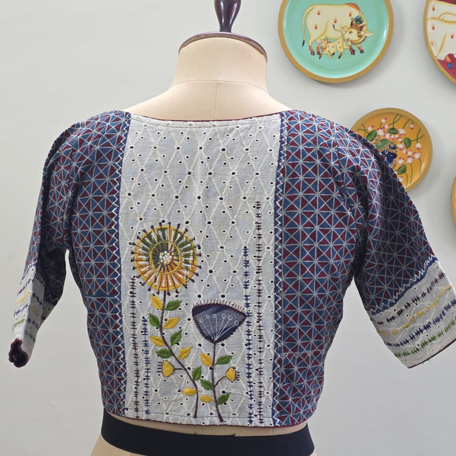 Blue Hakoba Patch Cotton Blouse