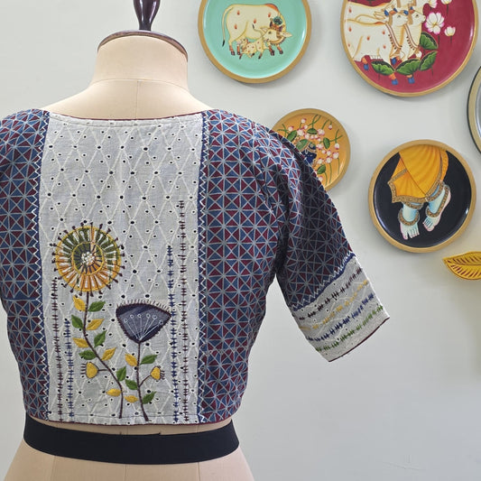 Blue Hakoba Patch Cotton Blouse
