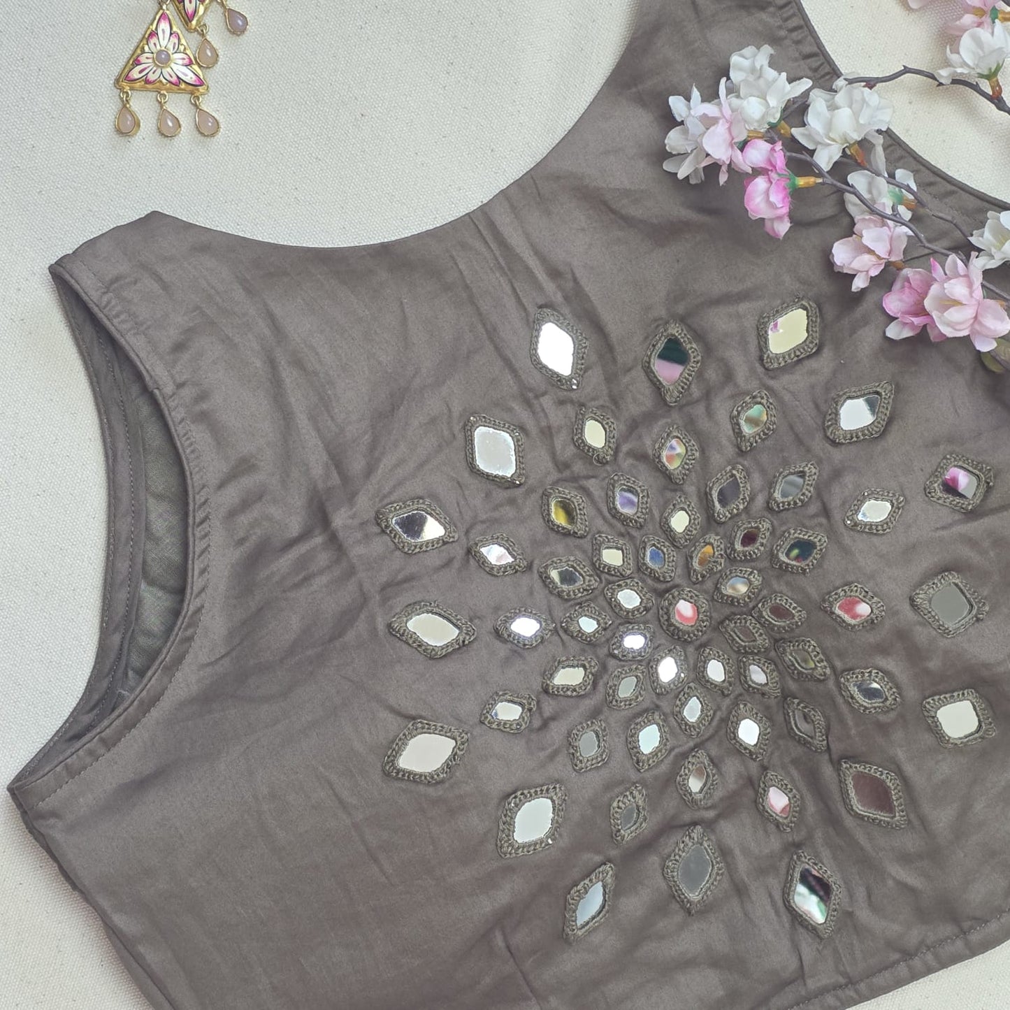 Ras Grey Mirror Work 1 Blouse