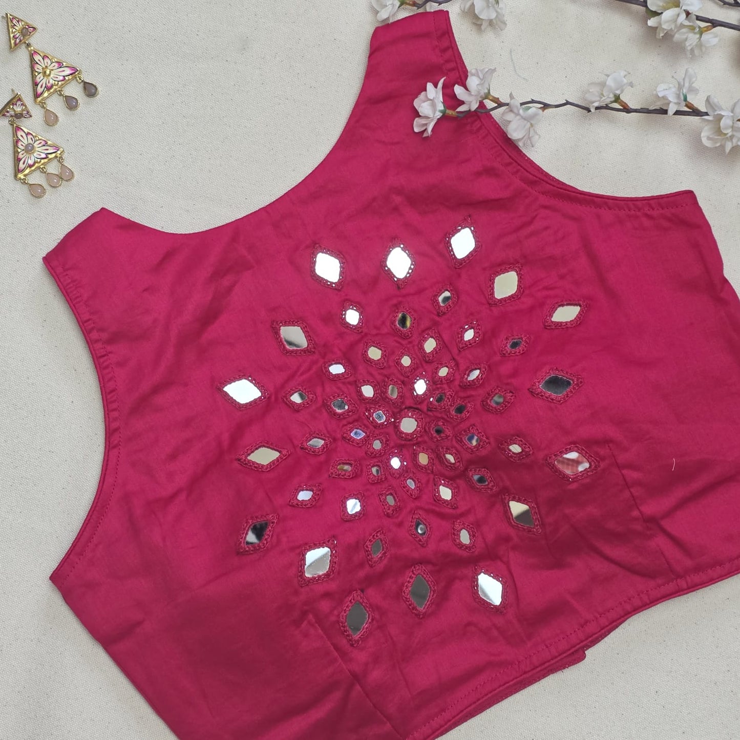 Ras Rani Pink Mirror Work 1 Blouse
