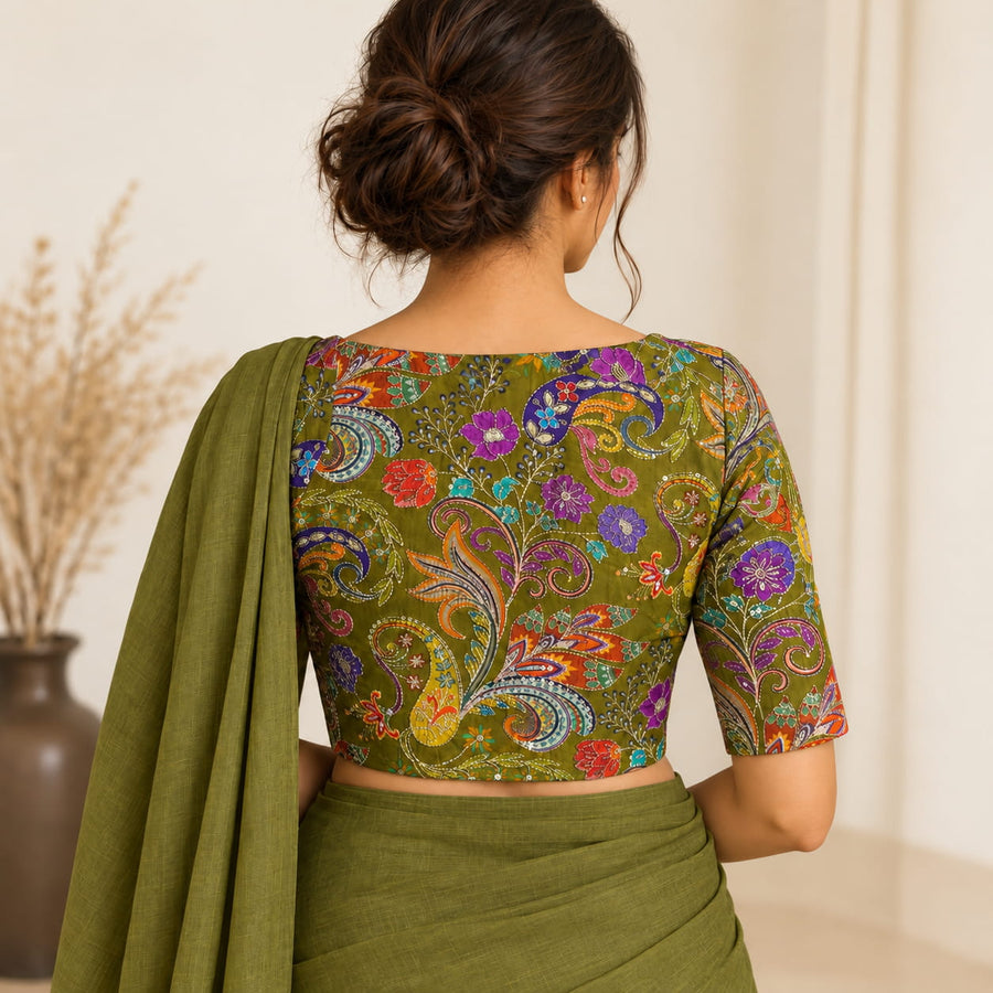 Kairi Mehndi Green Floral Blouse