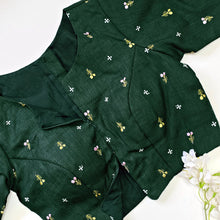 Bottle Green Linen Cotton Embroidered Blouse